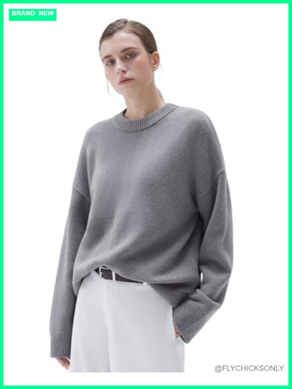 Cashmere Blend Oversized Crew Neck Pullover Sweater Long Sleeve